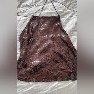 Sequin Halter Top in Shimmering Brown